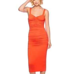 Susana Monaco strap gathered dress orange NWT XS $188 retail cherry tomato
